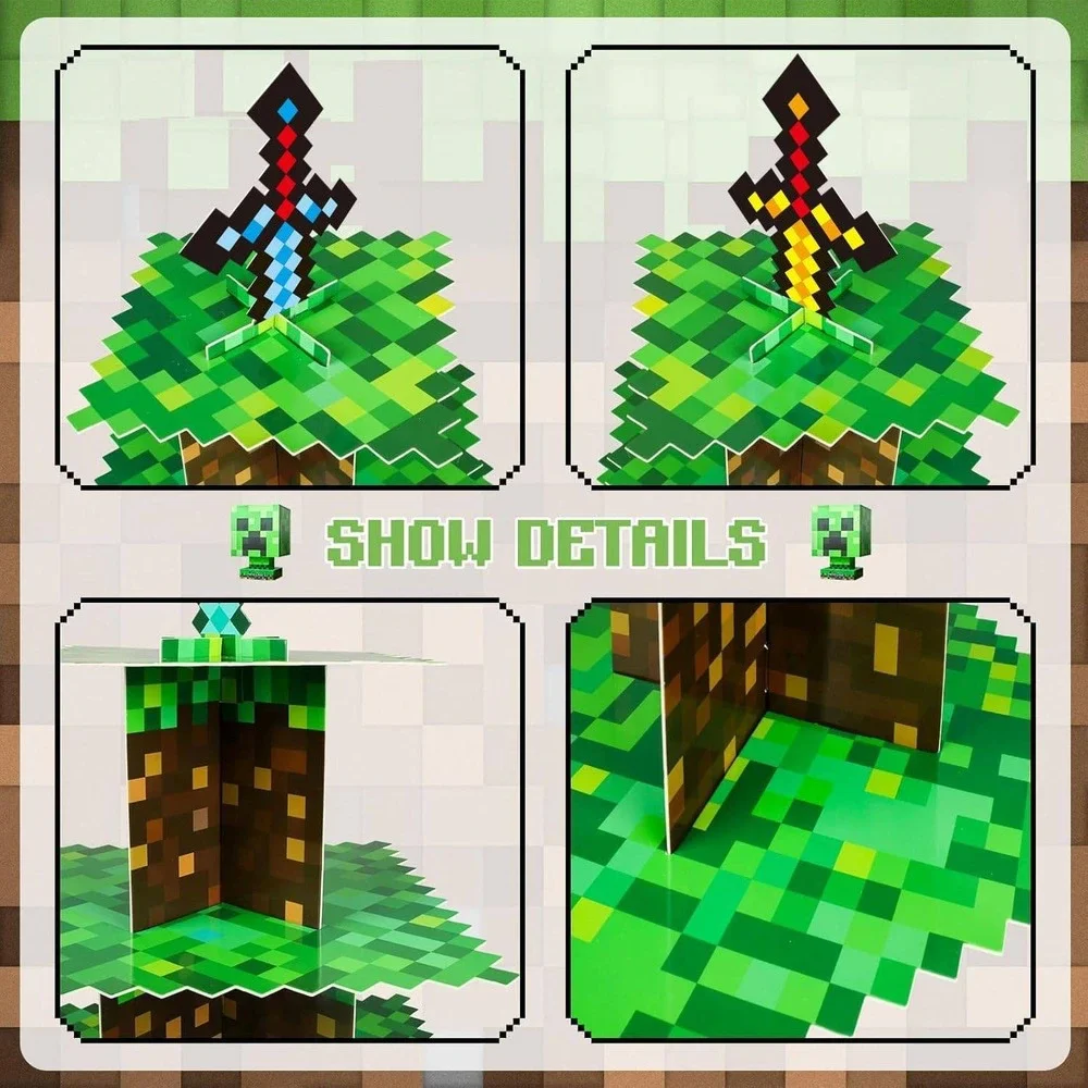 Minecraft Style Pixelated 3 Tier Cupcake Stand Gaming Party Dessert Tower NEW‎